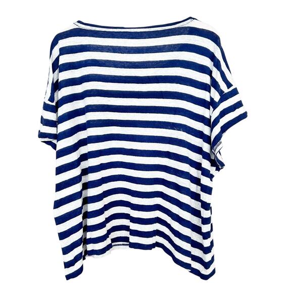 J. Crew Blue White Striped Linen Short Sleeve T Shirt Sz 3X - Picture 4 of 4